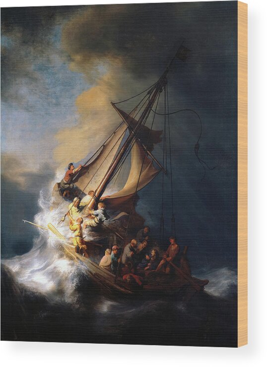 Storm Wood Print featuring the painting Christ in the Storm on the Lake of Galilee by Rembrandt van Rijn
