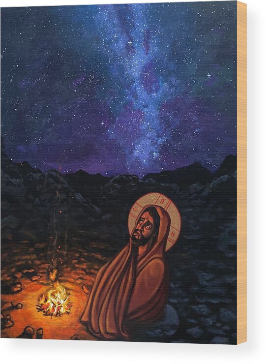 Starry Night Wood Print featuring the painting Christ in the Wilderness by Kelly Latimore