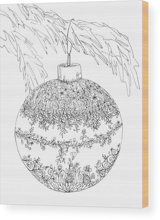 Christmas Ornament Wood Print featuring the drawing Christmas Ornament - Line Art Drawing by Patricia Awapara