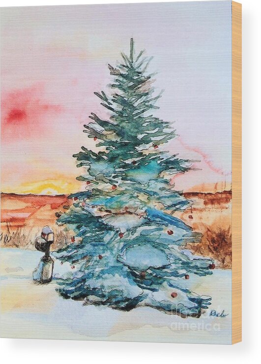 Christmas Tree Wood Print featuring the painting Christmas Sunrise by Deb Stroh-Larson