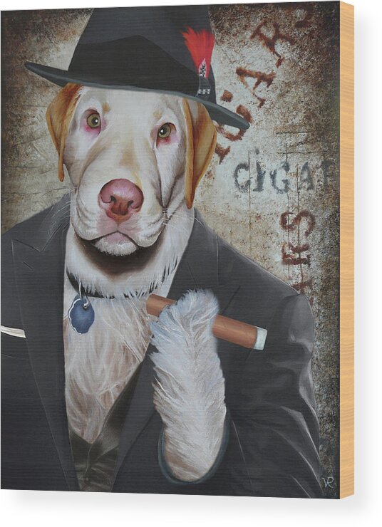 Cigar Dog Wood Print featuring the painting Cigar Dallas Dog by Vic Ritchey