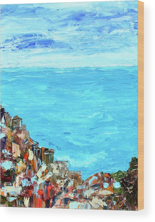 Landscape Wood Print featuring the painting Cinque Terre 2 by Teresa Moerer