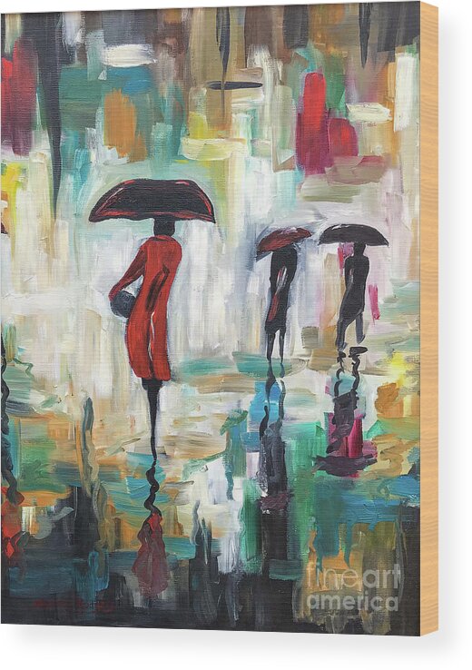 Painting Wood Print featuring the painting City Umbrellas I by Sherrell Rodgers