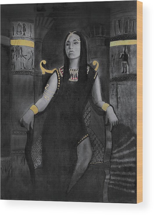Cleopatra Wood Print featuring the drawing Cleopatra by Nadija Armusik