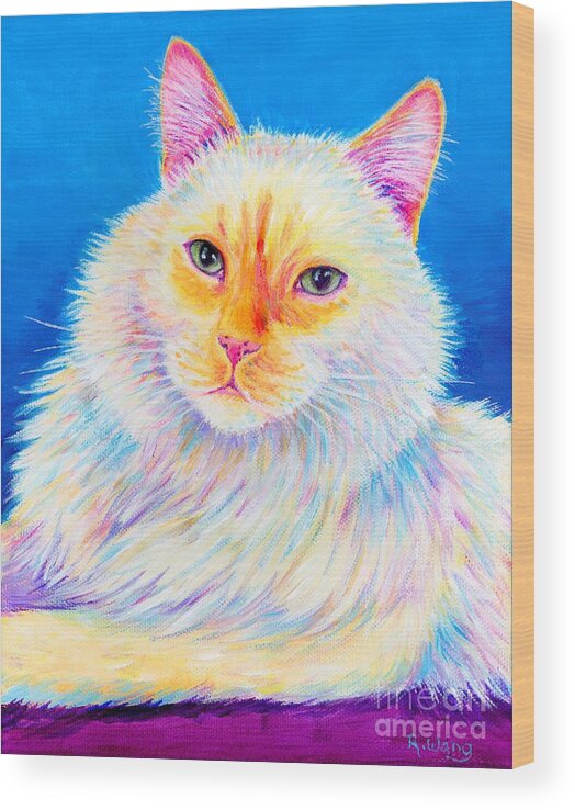 Siamese Wood Print featuring the painting Colorful Flame Point Siamese by Rebecca Wang
