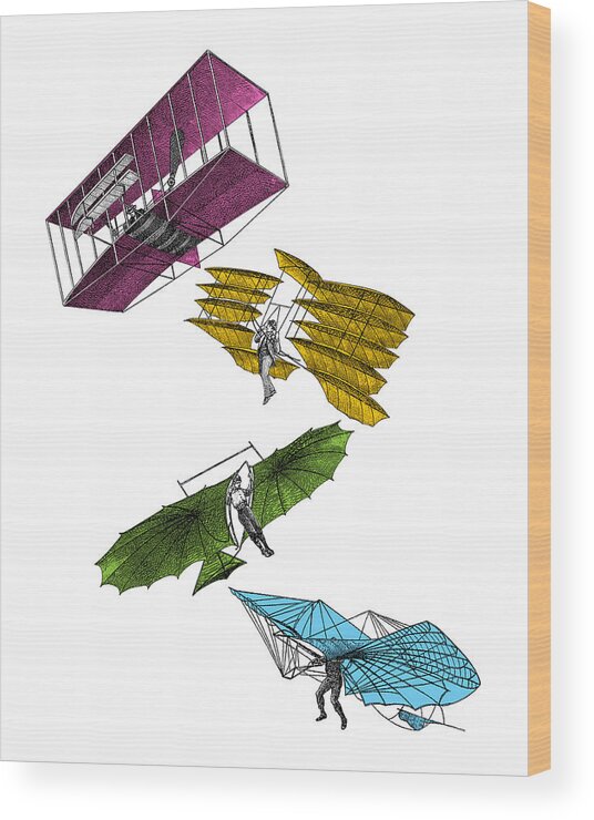 Airplane Wood Print featuring the digital art Colorful hang gliders by Madame Memento