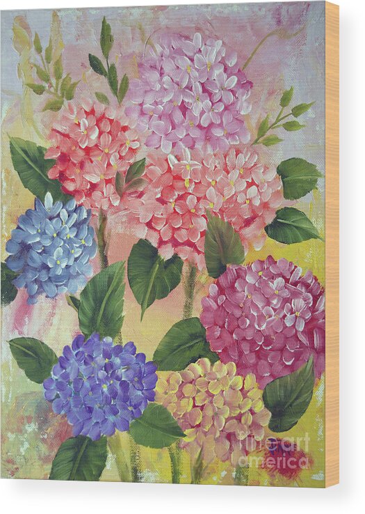 Hydrangeas Wood Print featuring the painting Colorful Hydrangeas by Jimmie Bartlett