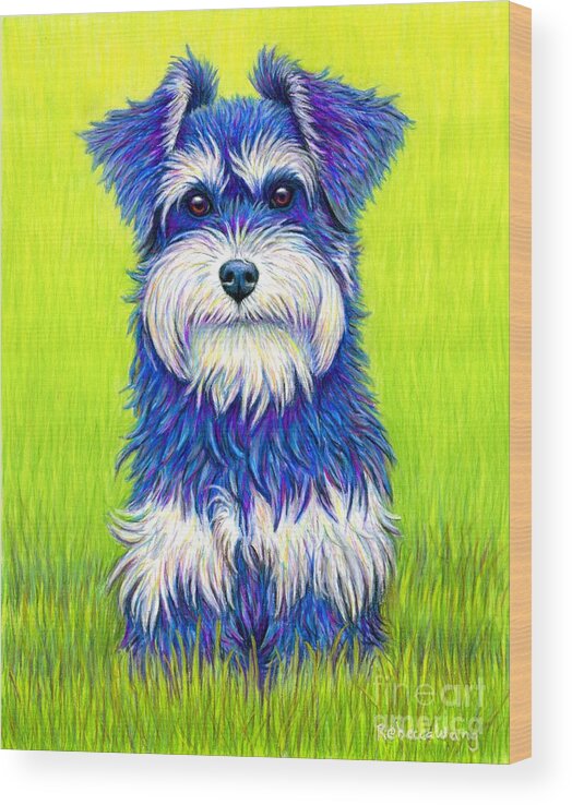 Miniature Schnauzer Wood Print featuring the drawing Colorful Miniature Schnauzer Dog by Rebecca Wang