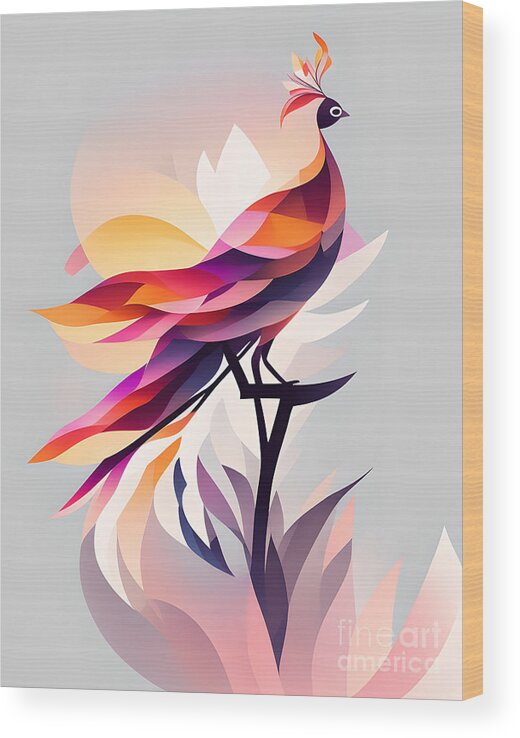 Abstract Wood Print featuring the digital art Colourful Peacock Abstract - 1 by Philip Preston