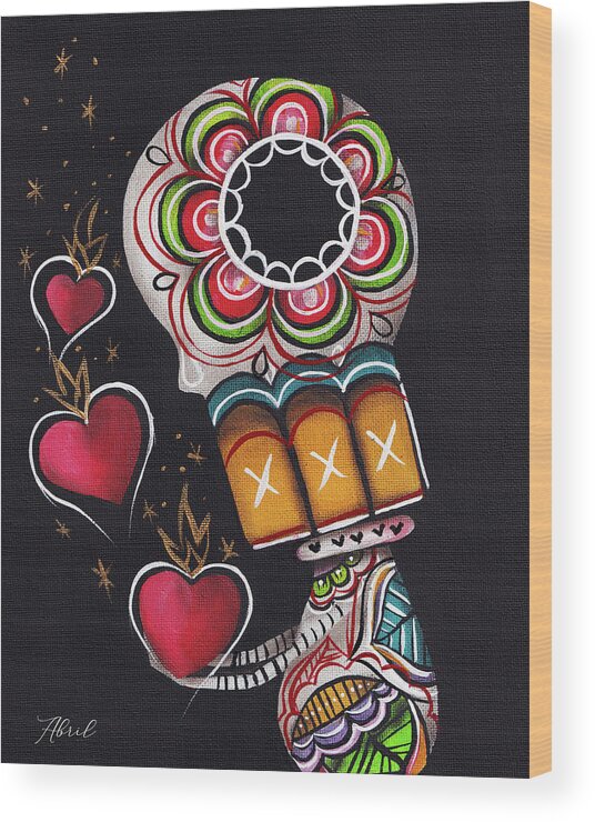 Day Of The Dead Wood Print featuring the painting Consecrated by Abril Andrade