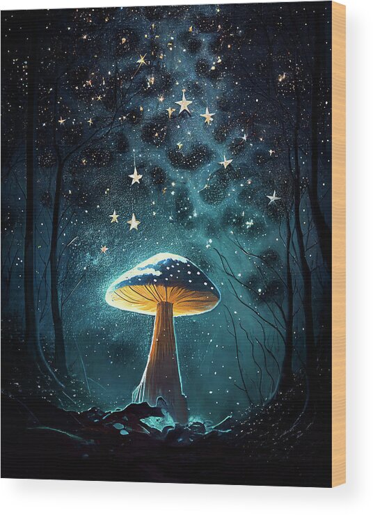 Mushrooms Wood Print featuring the digital art Cosmic Mushroom Nights by Mark Tisdale