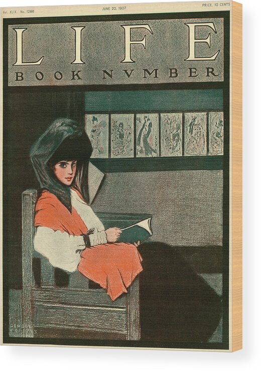 Woman Reading A Book Wood Print featuring the mixed media Cover of Life Magazine June 20, 1907 by Sewell Collins