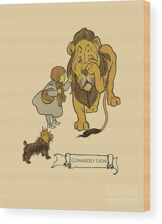 The Wizard Of Oz Wood Print featuring the digital art Cowardly Lion of Oz by Madame Memento