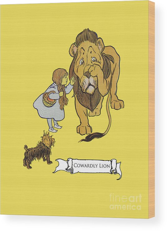 The Wizard Of Oz Wood Print featuring the digital art Cowardly Lion Scene In Yellow by Madame Memento