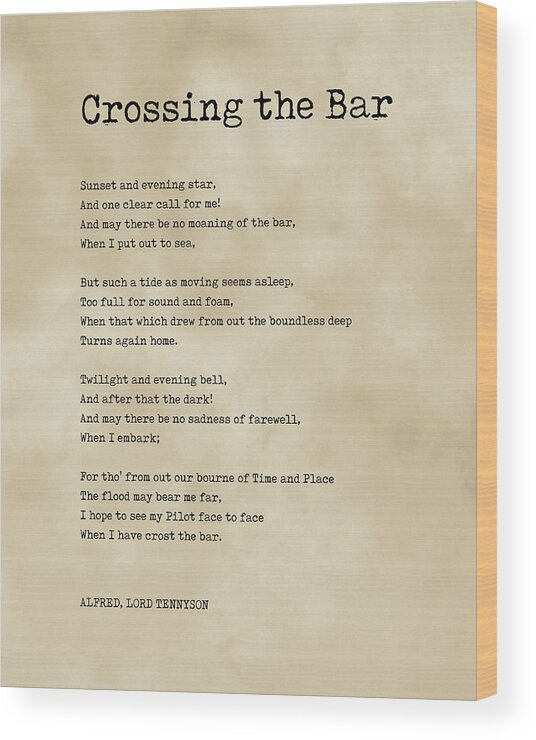 Crossing The Bar Wood Print featuring the digital art Crossing The Bar - Alfred Lord Tennyson Poem - Literature - Typewriter Print 2 - Vintage by Studio Grafiikka