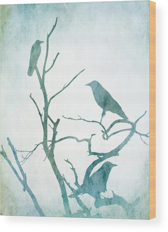 Bird Wood Print featuring the digital art Crow Birds on Tree Bird 93 by Lucie Dumas