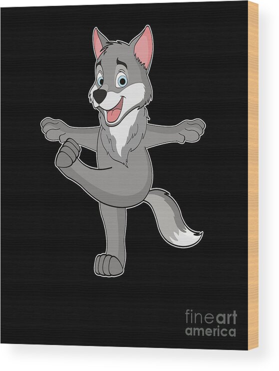 Cute Wolf Yoga love cartoon Yoga Teacher Gift Wood Print by Lukas