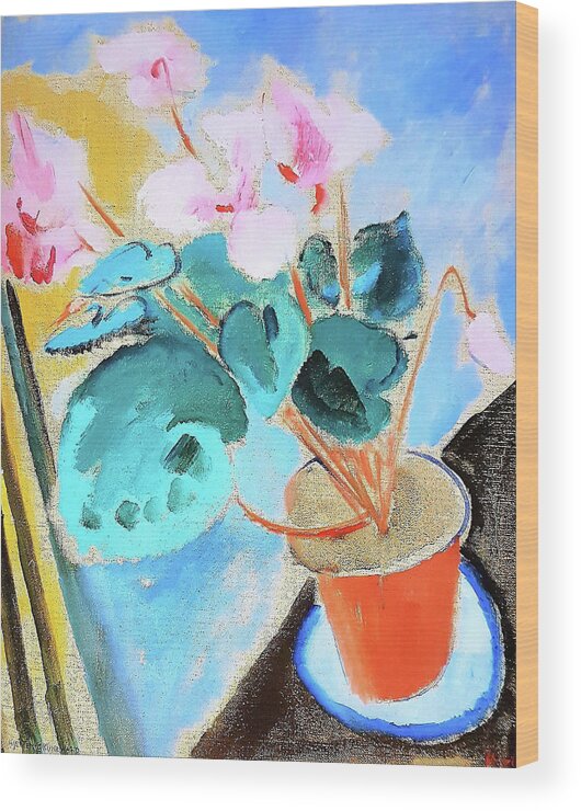 Cyclamen Wood Print featuring the painting Cyclamen - Digital Remastered Edition by Sigrid Hjerten