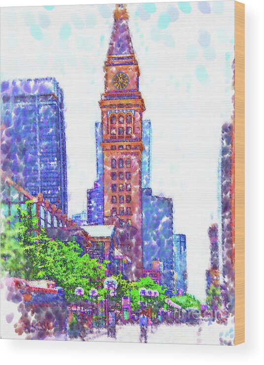 Architecture Wood Print featuring the digital art D F Tower In Pointillism On The Mall by Kirt Tisdale
