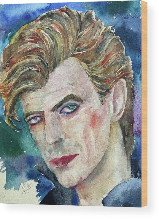 David Bowie Wood Print featuring the painting DAVID BOWIE - watercolor portrait by Fabrizio Cassetta