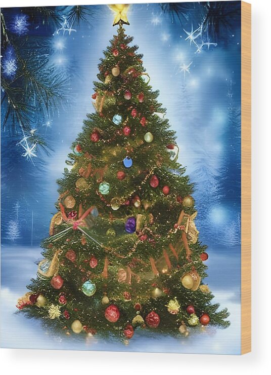 Christmas Tree Wood Print featuring the digital art Decorated Tree by Katrina Gunn