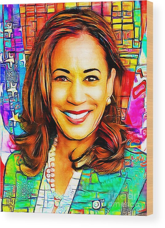 Wingsdomain Wood Print featuring the photograph Democratic Vice Presidential Nominee Kamala Harris in Vibrant Contemporary Colors 20201012 v3a by Wingsdomain Art and Photography