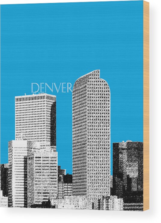 Architecture Wood Print featuring the digital art Denver Skyline - Ice Blue by DB Artist