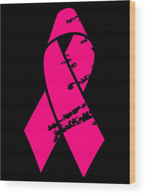 Funny Wood Print featuring the digital art Distressed Pink Ribbon by Flippin Sweet Gear