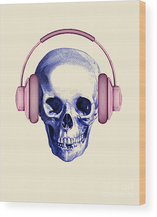 Skull Wood Print featuring the digital art Dj skull by Madame Memento