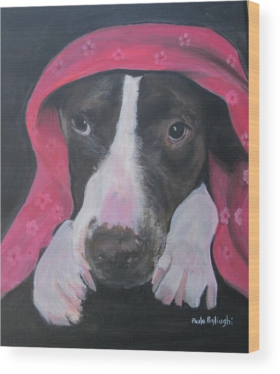 Painting Wood Print featuring the painting Dog and Blanket by Paula Pagliughi