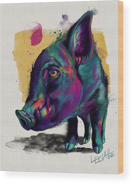 Pig Wood Print featuring the digital art Douglas by DawgPainter