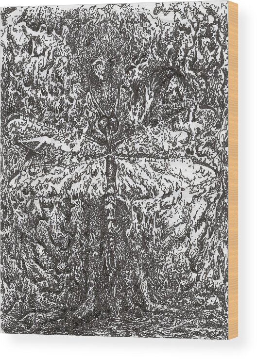 Dragonfly Wood Print featuring the drawing Dragonfly and Lady by Teresamarie Yawn