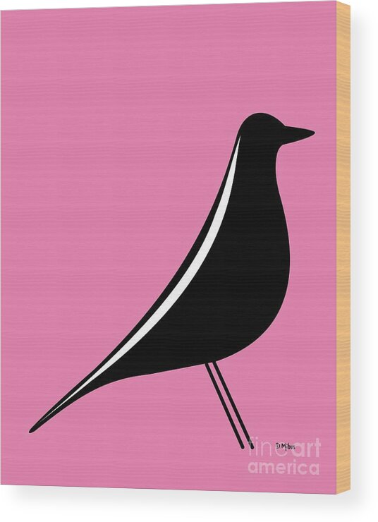 Mid Century Modern Wood Print featuring the digital art Eames House Bird on Pink by Donna Mibus