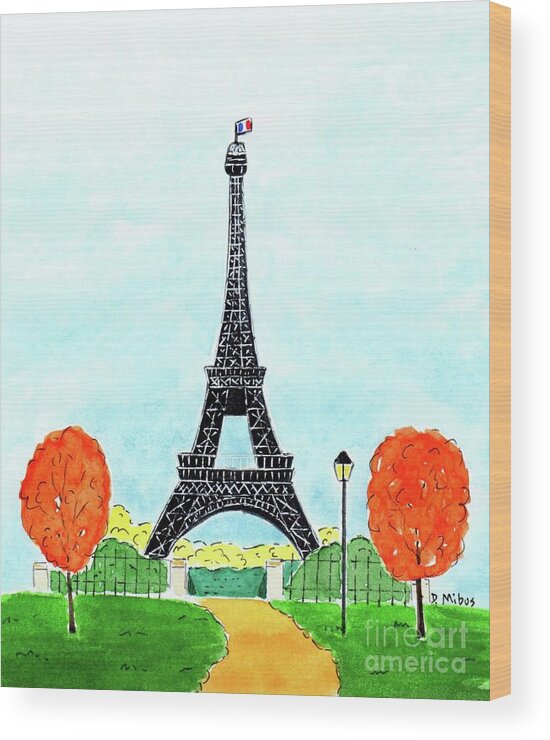 Eiffel Tower Wood Print featuring the painting Eiffel Tower in the Fall by Donna Mibus