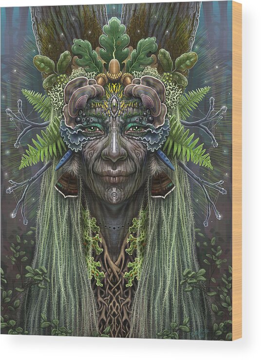 Fairy Wood Print featuring the painting Elder Oak Mother by Cristina McAllister