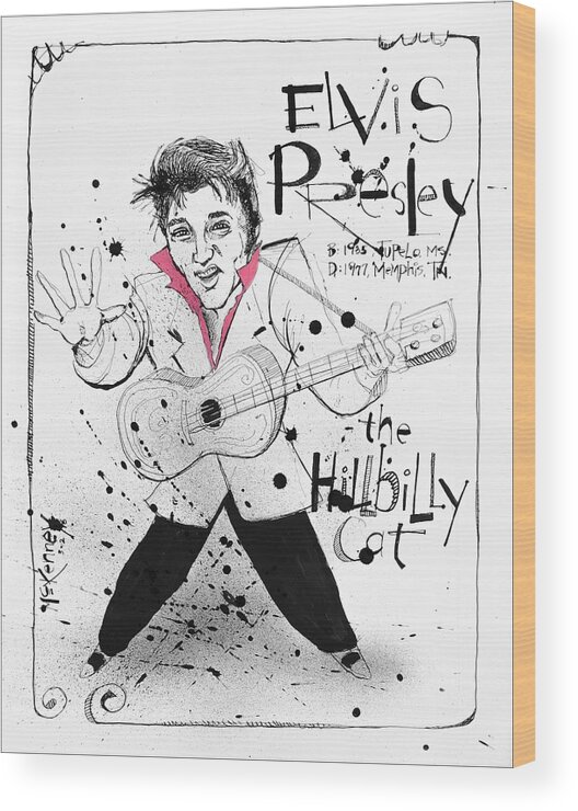  Wood Print featuring the drawing Elvis Presley by Phil Mckenney