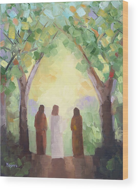 Easter Wood Print featuring the painting Emmaus Road by Mike Moyers