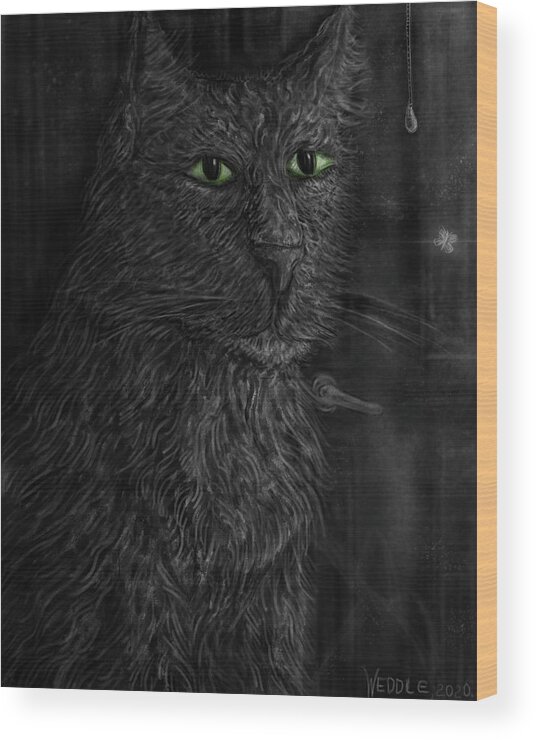 Cat Wood Print featuring the digital art Enchanted by Angela Weddle