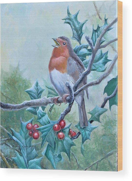 Robin Wood Print featuring the painting European Robin by Barry Kent MacKay