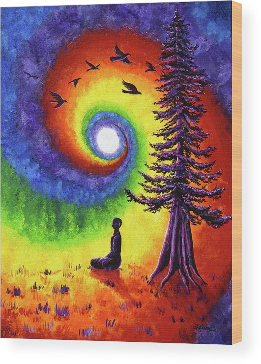  Wood Print featuring the painting Evening Chakra Meditation by Laura Iverson