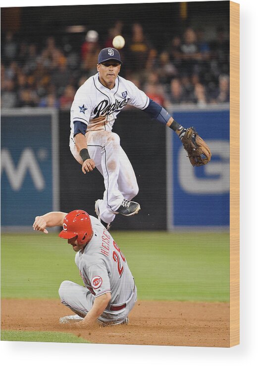 Double Play Wood Print featuring the photograph Everth Cabrera and Chris Heisey by Denis Poroy