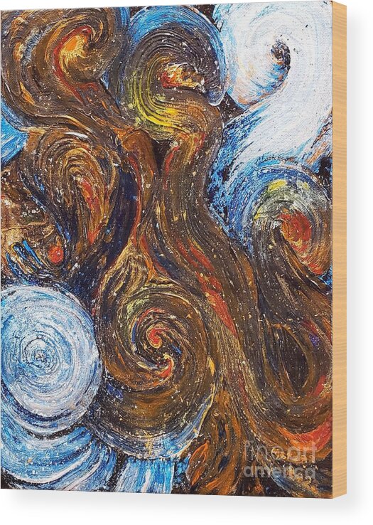 Exoplanet Wood Print featuring the painting Exoplanet #3 Vortices of Fire and Ice by Merana Cadorette