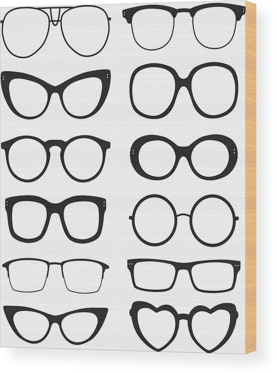 White Background Wood Print featuring the drawing Eyeglasses Icons by RobinOlimb