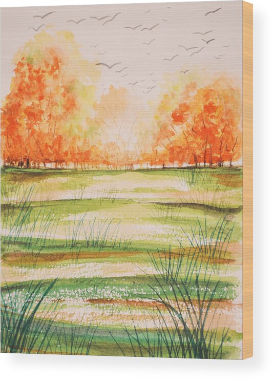 Fall Wood Print featuring the painting Fall Feels by Amy Giacomelli