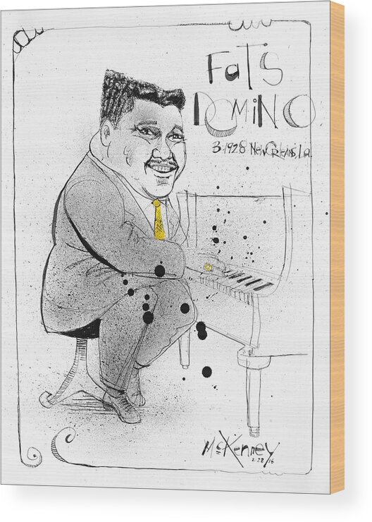  Wood Print featuring the drawing Fats Domino by Phil Mckenney
