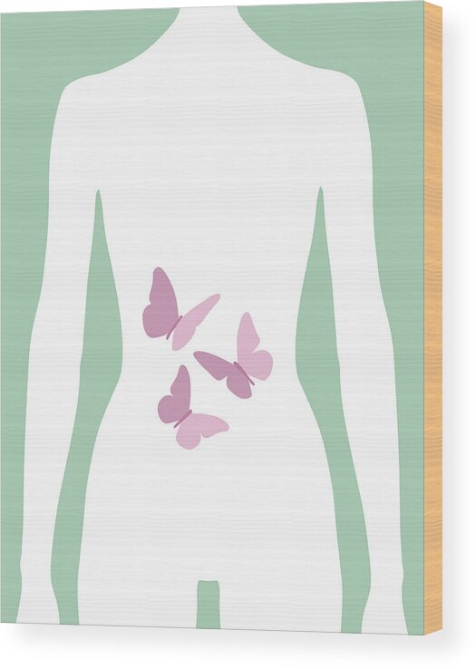Rectangle Wood Print featuring the drawing Female Butterflies In Stomach Icon by RobinOlimb