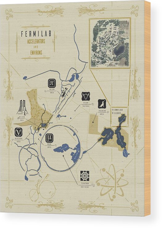 Maps Wood Print featuring the digital art Fermilab by John Armstrong