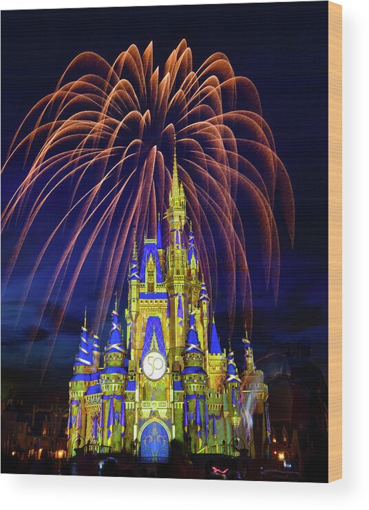 Magic Kingdom Wood Print featuring the photograph Fireworks at the Magic Kingdom by Mark Andrew Thomas