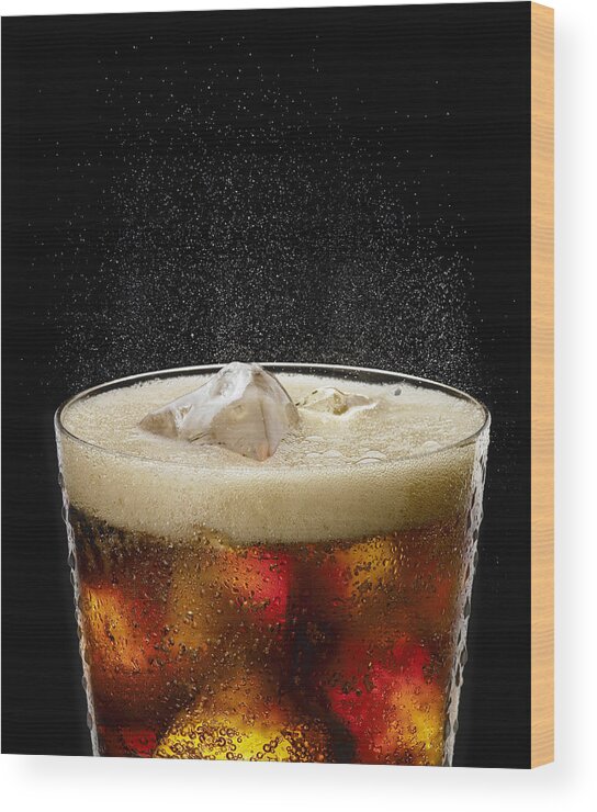 Black Background Wood Print featuring the photograph Fizzy glass of cola by Jack Andersen