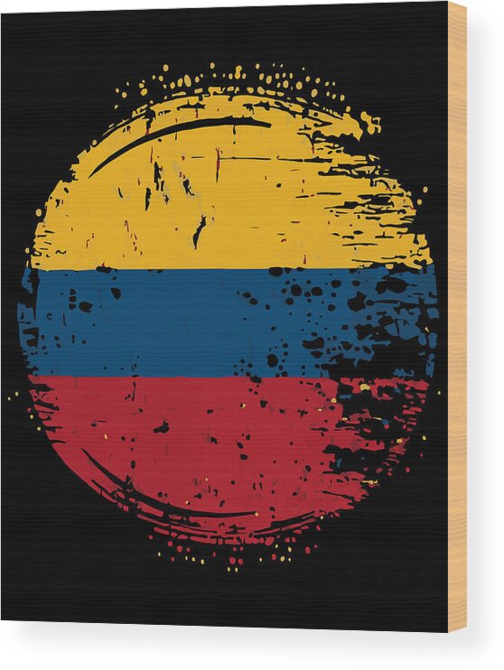 Colombian Heritage Wood Print featuring the digital art Flag of Colombia Distressed by Flippin Sweet Gear